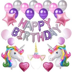 Party Propz Unicorn Theme Birthday Decorations Items - 28pcs Kit With Foil Balloon, Head Band, Metallic Balloons | Happy Birthday Decoration Kit For Girls | Unicorn Theme Birthday Decorations Kit