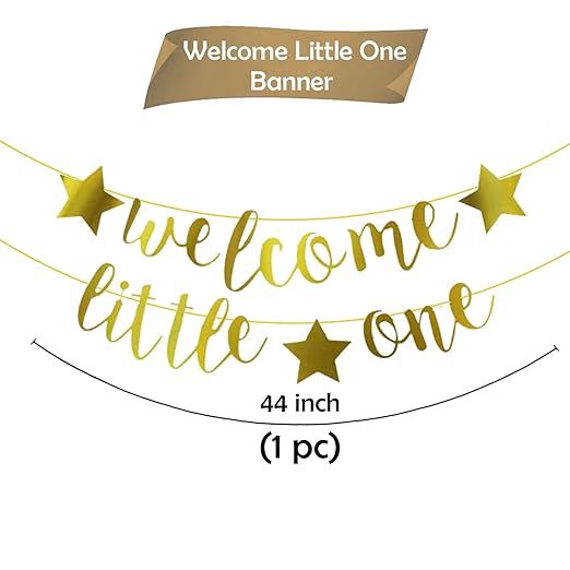 Party Propz Golden Welcome Little One Banner - Baby Shower Banner | For Welcome Home Decoration | With Welcome Home Banner | Welcome Home Decor for Baby Shower | Baby Shower Decoration (Cardstock)
