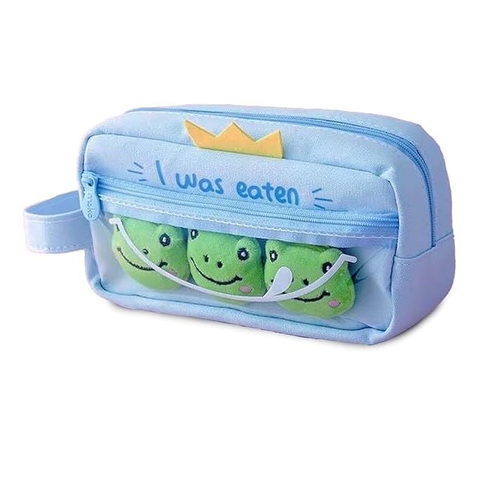 Party Propz Pencil Pouch for Girls- Pencil Pouch Return Gifts for Kids | Cute Pouch for Kids with Mini Plush Figures (Light Green Frogs) | Cute Pouches for Girls | Pencil Case Aesthetic | Kawaii Pouch