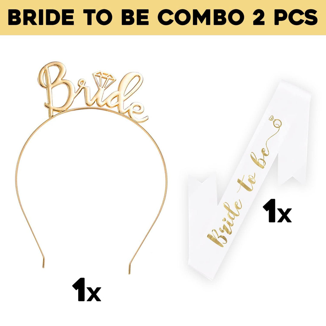 Party Propz Bride Crown And Sash - 2 Pcs Bride To Be Decoration Set Combo With Crown | Bridal Shower Decorations Kit | Bride To Be Decoration Set | Bride To Be Crown | Bridal Shower Sash And Crown