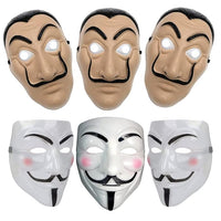 Party Propz Vendetta Mask and Dali Mask - 6Pcs Combo | Money Heist Mask | Full Face Mask for Men, Women, Kids | Hacker Mask for Boys | Cosplay Mask | Guy Fawkes Mask | Red Criminal Mask | Anonymous Mask