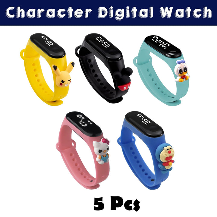 Party Propz Return Gifts For Kids Birthday - Combo of 5Pcs Digital Watches for kids Cartoon Characters | Birthday Return Gifts For Kids | Kids Return Gifts for Birthday | Baby Bday Party Favours Combo
