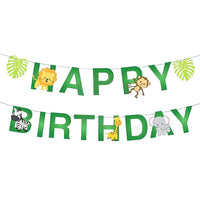 Party Propz Jungle Theme Happy Birthday Banner-For Lion King Farm Wild Safari Barnyard Animals(Cow Elephant giraffe Tiger Monkeys Fox) Forest Baby Shower Hawaiian Party Supplies Decoration, Multicolor