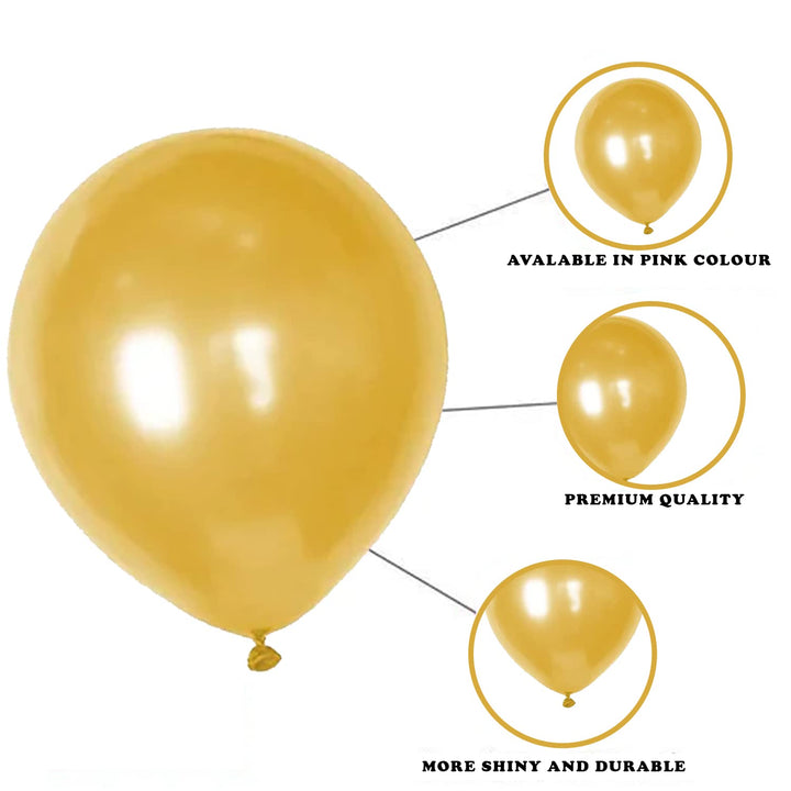 Party Propz Golden Metallic Balloons - 50Pcs Gold Metallic Balloons |Golden Balloons For Decoration| Golden Balloon Decoration For Birthday