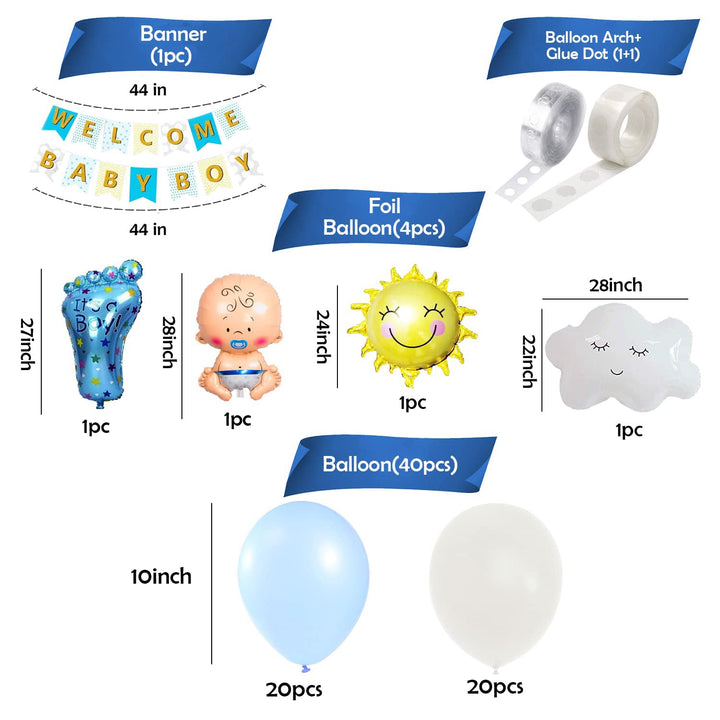 Party Propz Baby Boy Welcome Home Decoration Kit - Large 47 Pcs | Welcome Baby Boy Decoration Banner | New Born Baby Decoration Items Boy | Welcome Baby Boy Foil Balloon | Welcome Home Boy