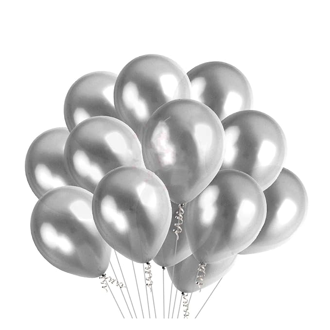 Party Propz Balloons For Decoration - 100Pcs Silver Metallic Balloons/Metallic Balloons For Decoration/Silver Balloons For Birthday Decoration/Balloons For Decoration 100 Pcs/Silver Ballons