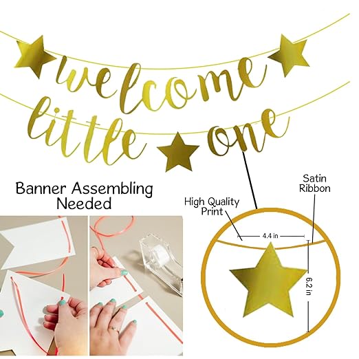 Party Propz Golden Welcome Little One Banner - Baby Shower Banner | For Welcome Home Decoration | With Welcome Home Banner | Welcome Home Decor for Baby Shower | Baby Shower Decoration (Cardstock)