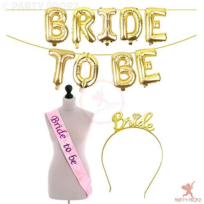 Party Propz Bride to Be Decoration Set Combo- 3Pcs Bride to Be Sash and Crown | Bride to Be Foil Banner (cardstock) | Bachelorette Party Decorations | Bridal Shower Decorations Kit | Bride to Be Props