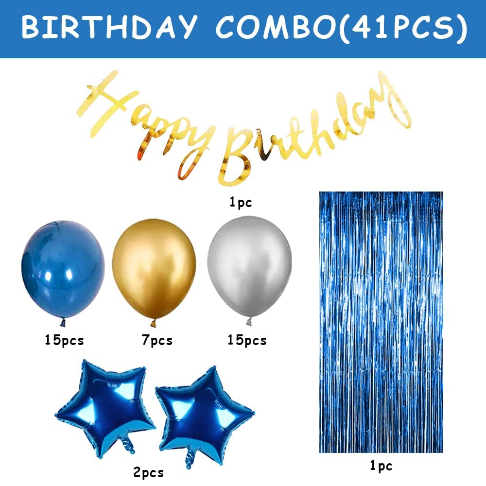 Party Propz Foil, Latex, Paper Banner (Cardstock) Blue Birthday Decoration Items - 41 Pcs Birthday Decorations Kit|Happy Birthday Decorations For Boys/Husband|Blue Balloons For Birthday Decorations