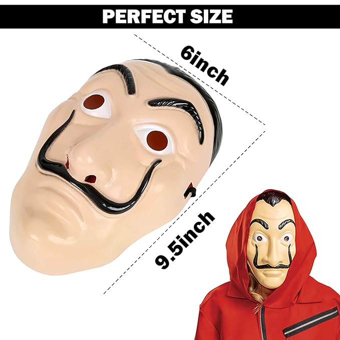 Party Propz Salvador Dali Mask - Pack Of 6 | Comic Face Mask for Kids, Adults | Hacker Mask | Money Heist Mask | Fun Party Face Mask Set for Birthday Surprise | Full Face Mask | Adult Party Face Mask