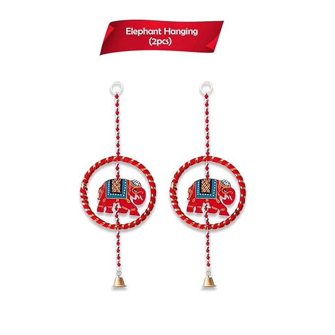 Party Propz Elephant Hangings for Home Decor -2 Pcs Toran for Home Decoration | Handmade Wall Hanging Decor | Latkan for Home Decoration, Haldi | Door Hangings | Rajasthani Traditional Hanging Decor