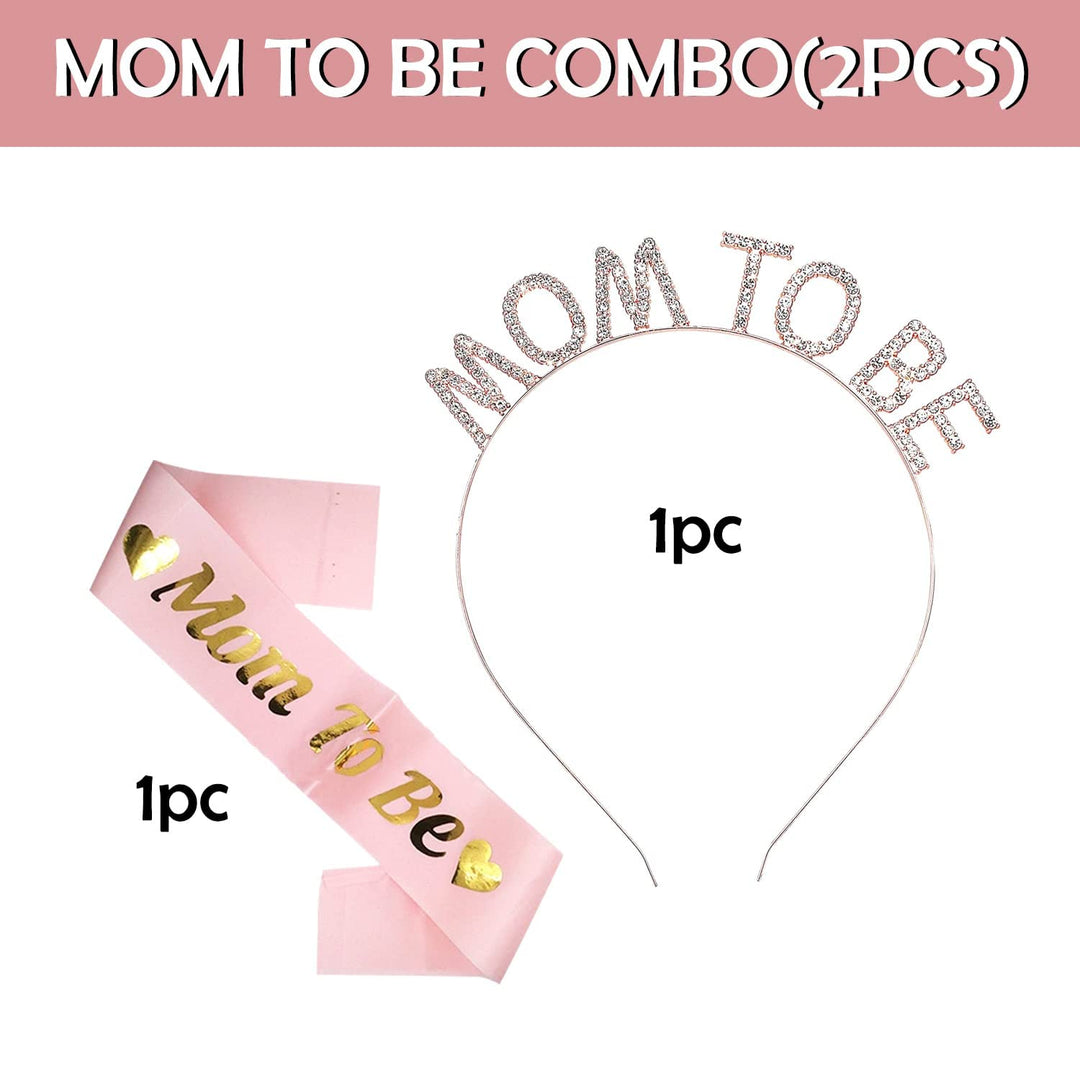 Party Propz Baby Shower Decoration Items -2Pcs Mom To Be Sash and Head Band | Mom To Be Crown | Maternity Photoshoot Props | Baby Shower Gifts | Baby Shower Props | Mom To Be Gifts | Mom To Be Props