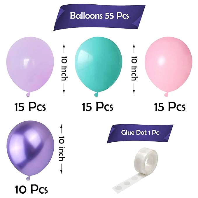 Party Propz Mermaid Balloons for Birthday Decoration -Pack of 56 Balloon Decoration for Birthday | Birthday Decoration Items for Girl | Mermaid Theme Birthday Decorations | Balloon Decoration Kit