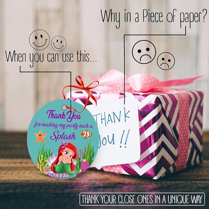 Party Propz Thank You Card Birthday - 21 Pcs, Mermaid Thank You Cards For Return Gifts With Ribbon | Birthday Thanks Card(Cardstock) | Thank You Tags For Return Gifts | Happy Birthday Decoration Items