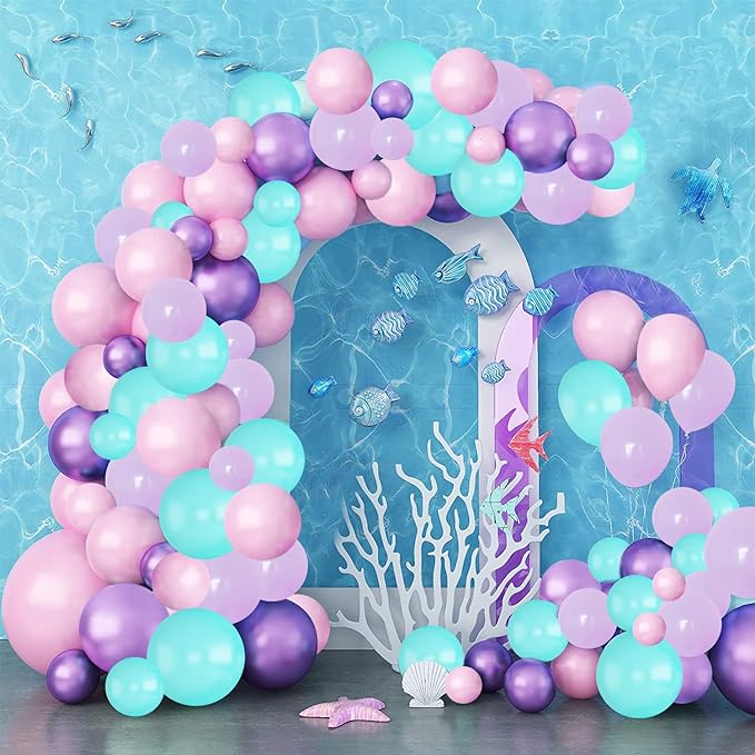 Party Propz Mermaid Balloons for Birthday Decoration -Pack of 56 Balloon Decoration for Birthday | Birthday Decoration Items for Girl | Mermaid Theme Birthday Decorations | Balloon Decoration Kit