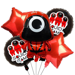 Party Propz Happy Birthday Decoration Kit - Set of 5 Squid Games Theme Birthday Decoration Items with Star Foil Balloons, Squid Games Foil Balloons for Kids Birthday Celebration - Foil Balloons for Birthday Decoration