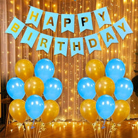 Party Propz Happy Birthday Decoration Items For Boy, 32Pcs Kit, Blue&Golden Balloons For Decoration, Blue Happy Birthday Banner, Birthday Lights For Decoration, Happy Birthday Balloons
