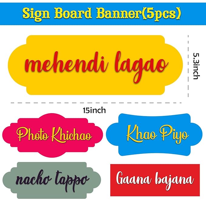 Party Propz Mehandi Decoration Items- 5Pcs Mehendi Door Decoration | Wedding Decoration Door Board (Cardstock) | Door Board Decoration for Mehendi Ceremony | Haldi Ceremony Decoration | Mehndi Welcome