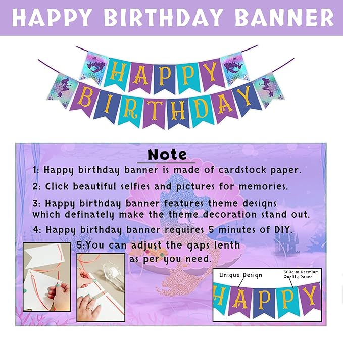 Party Propz Mermaid Theme Birthday Decorations - Cute 51 pcs Birthday Decoration Items For Girl | Mermaid Theme Birthday Foil Balloon | Mermaid Balloons for Birthday Decoration