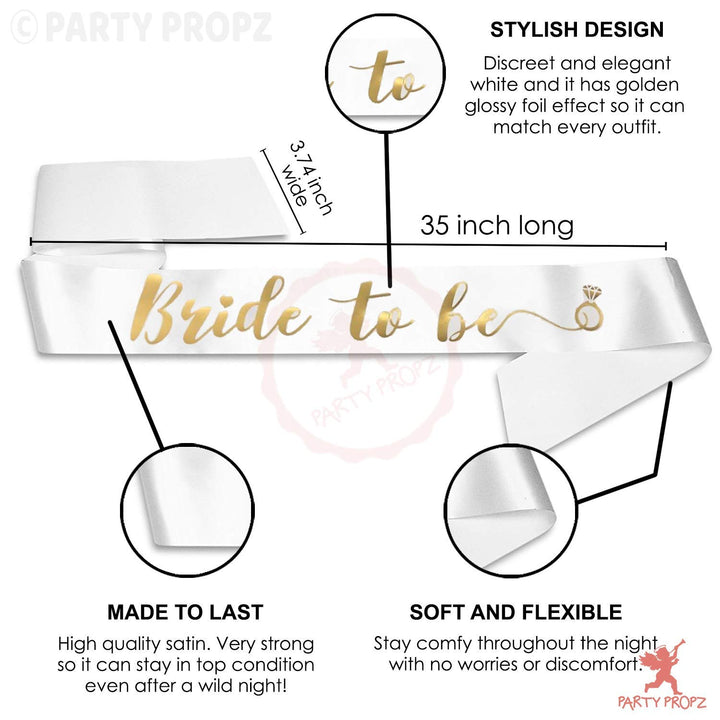 Party Propz Bride Crown And Sash - 2 Pcs Bride To Be Decoration Set Combo With Crown | Bridal Shower Decorations Kit | Bride To Be Decoration Set | Bride To Be Crown | Bridal Shower Sash And Crown