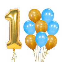 Party Propz 1st Birthday Baby Boy Decoration Combo Number 1 Foil Balloon And Gold Blue Metallic Balloons Set 9Pcs For Kids Boy Party Supplies