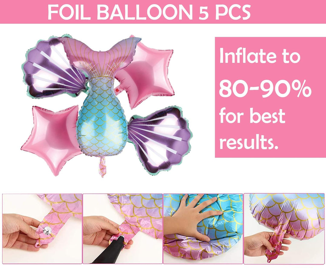 Party Propz Mermaid Theme Birthday Decorations - Large 68Pcs, Birthday Decoration Items For Girl | Mermaid Tail Foil Balloon | Happy Birthday Decoration Kit | Mermaid Balloons for Birthday Decoration