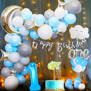 Party Propz 1St Birthday Decoration For Boys-82 Pcs One Year Birthday Decoration Items|First Birthday Decorations Boy Blue|1 Month Baby Props|1St Birthday Decoration Items For Boys|Star|Moon