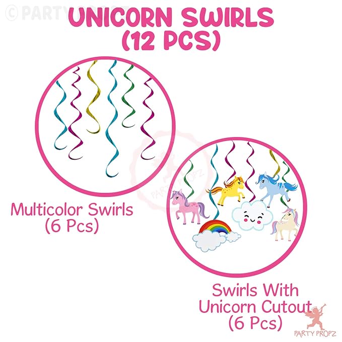 Party Propz Unicorn Swirls For Decoration - 12 Pcs, Unicorn Birthday Decorations For Girls | Swirls For Birthday Decoration | Rainbow Theme Birthday Decoration |Multicolour