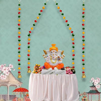 Party Propz Handmade Pom Pom Hangings for Decoration - 4 Pcs 48 Inch Haldi Decoration Items | Door Side Torans for Home Decoration | Door Side Hangings Decoration | Rajasthani Decoration Items