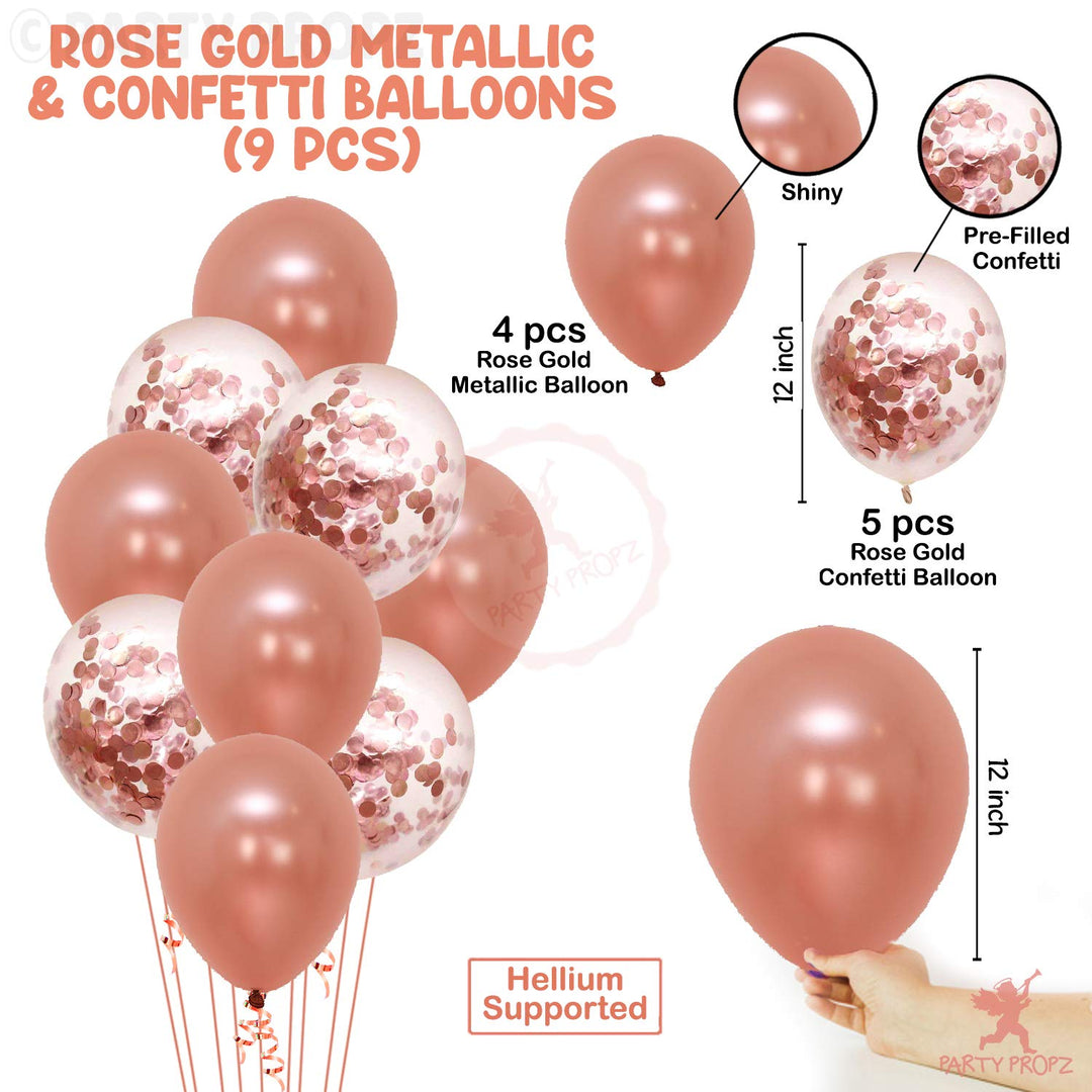 Party Propz 13Pcs Rose Gold Balloons Combo For Birthday Decoration Items| rose gold birthday décor | birthday balloons| rose gold confetti balloons