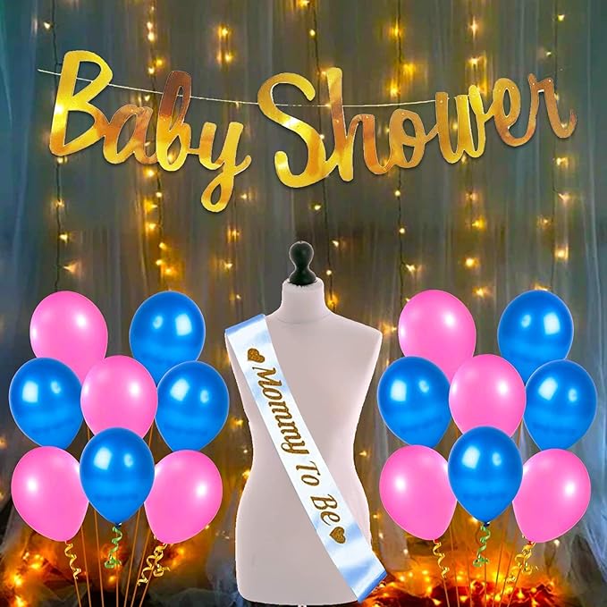 Party Propz Baby Shower Decorations Props Rubber Material Set-23Pcs Banner, Sash, Balloon and Fairy Led Light for , Balloons Baby Shower Mom to Be Photoshoot Materials Products Items Supplies