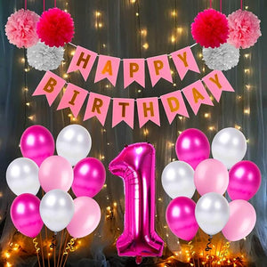 Party Propz Rubber First Birthday Decorations Items Kit For Baby Girl 24Pcs 1St Bday Decor/Photo Booth Backdrop Decoration Materials/1St Birth Day Party Decor/Stylish Latest Pink White Birtgday Set