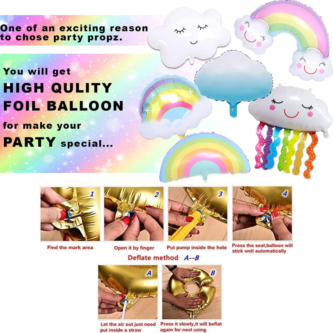Party Propz Rainbow Theme Birthday Supplies Foil Balloons - Pack of 6 Pcs | Big Size Rainbow Balloons | Rainbow Balloons, Rainbow Theme Birthday Decorations Kids | Cloud Balloons for Decoration