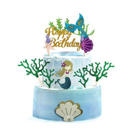 Party Propz Glitter Mermaid Birthday Cake Topper - Happy Birthday Cake Decoration for Under The Sea Themed Baby Shower Birthday Supplies Set fo 7