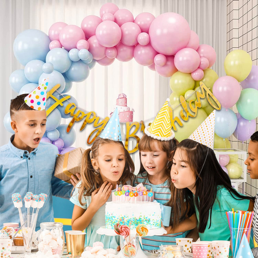 Party Propz Birthday Decoration Items for Kids - Pack of 54, Happy Birthday Decoration Kit with Hand Balloon Pump | Rainbow Theme Birthday Decorations | Multicolor Pastel Balloons for Birthday