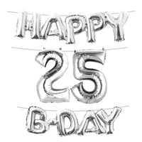 25th Birthday Decorations with Silver Happy Birthday Letter Balloons(Silver Number balloon 32 In, Letter balloon 16 In)