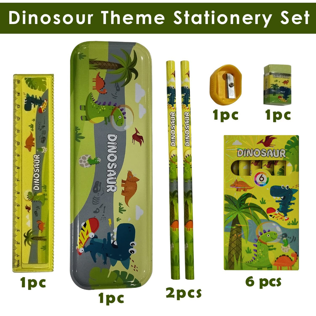 Party Propz Dinosaur Theme Stationary Set for Kids Green - 7Pcs Return Gifts Stationary Kit for Boys