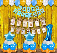 Party Propz Birthday Decoration kit for 1st Birthday Boys-37Pcs with Foil Curtain / Bday Supplies Items with Blue HBD Bunting, Number Foil Baloons/1st Birth Day Props for Kids, Baby/Newborn Gifts Set