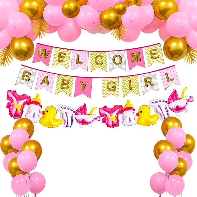 Party Propz Baby Welcome Decoration Items -42pcs Baby Welcome Home Decoration Kit | Welcome Baby Decoration | Welcome Baby Girl Decoration | Baby Girl Welcome Home Decoration | Character Foil Balloon