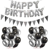 Party Propz 32Pcs Black and Silver Birthday Decorations Combo Birthday Banner,Pennant Banner and Metallic Balloons for Adult Birthday / 25th,30th,40th,60th Birthday Decoration