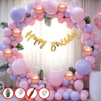 Party Propz Pink Birthday Decoration Items - 43 Pcs Combo | Happy Birthday Decorations for Girl Women Wife | Metallic Balloons for Decoration with Green Leaf, Glue Dot and Arch Tape for Birthday Decor