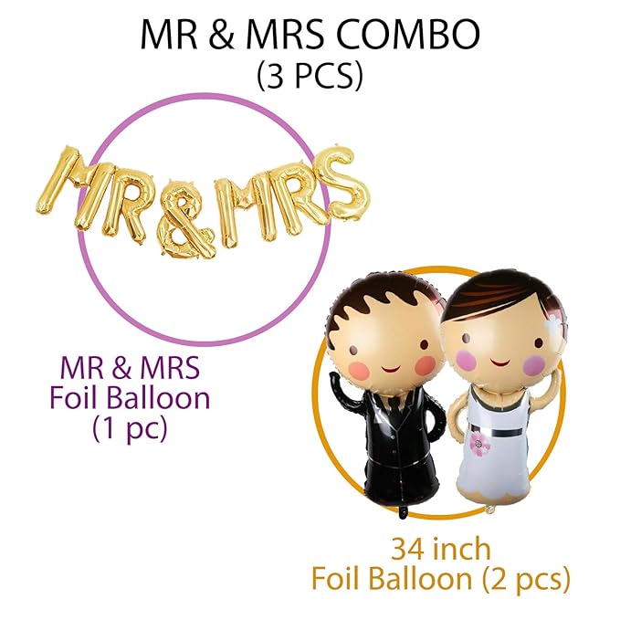 Party Propz Foil Birthday Valentine Engagement Wedding Anniversary Reception Balloons for Party Decoration Mr and Mrs Couple Balloon (Multicolor) - Pack of 8 Pieces
