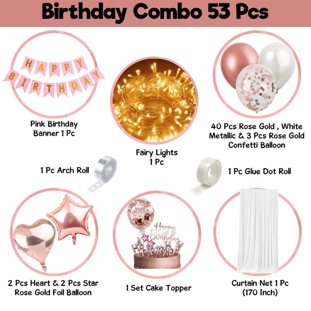 Party Propz Birthday Decoration Items For Girls - 53Pcs, Rose Gold Birthday Decoration | Rose Gold Balloons for Birthday Decorations | Birthday Decorations for Wife | Birthday Decorations for Women