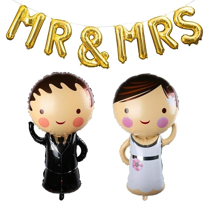 Party Propz Foil Birthday Valentine Engagement Wedding Anniversary Reception Balloons for Party Decoration Mr and Mrs Couple Balloon (Multicolor) - Pack of 8 Pieces