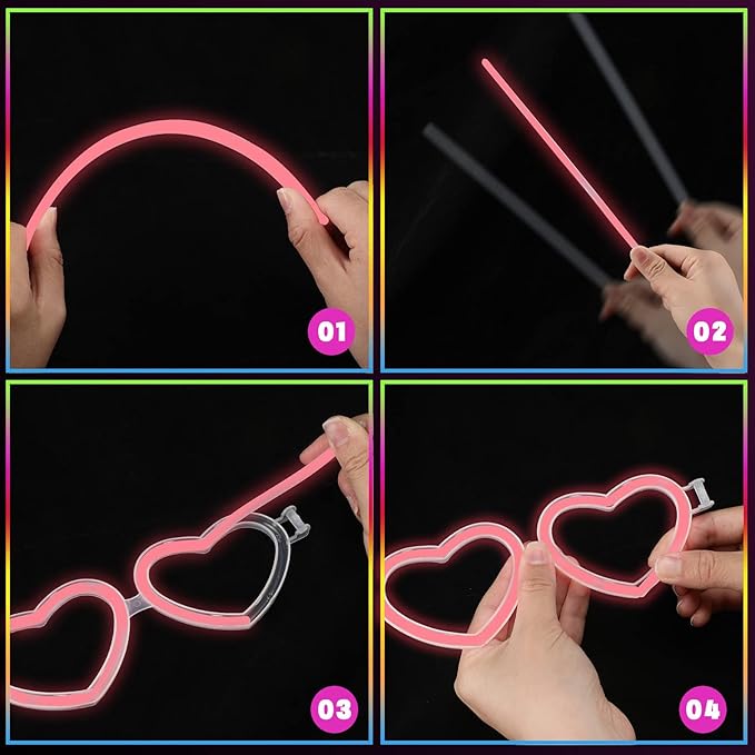 Party Propz Glow In The Dark Eyeglasses - 1 Set Heart Shape Glow Stick Eyeglasses | Glowing Stick | Neon Bands For Party | Fluorescent Band For Dj Party | Radium Stick | Neon Party Accessories