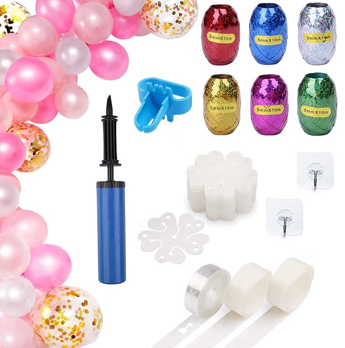 Party Propz Polypropylene (PP) Balloon Arch Strip Kit-19Pcs Balloon Garland Kit With Air Balloon Pump|Glue Dot|Arch Tape|Curling Ribbon|Flower Clip For Birthday,Anniversary,Bride To Be,Multicolor