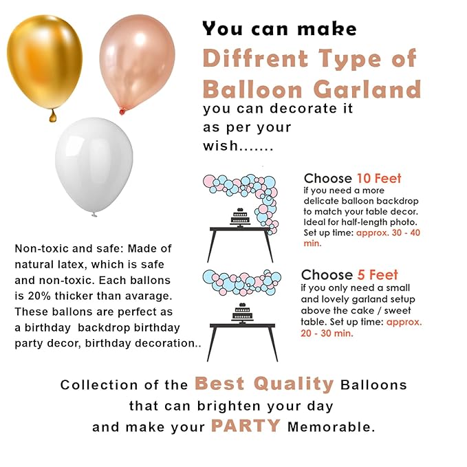 Party Propz Rose Gold Birthday Decoration Items Combo Set For Girls Kids Wife - Happy Birthday Banner, Metallic Balloons, Glue Dot,Arch Strip, For Birthday Decorations Celebrations - 47Pcs