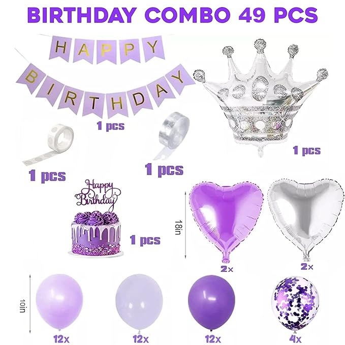 Party Propz Purple Birthday Decorations Kit-49Pcs Birthday Decoration Items For Girls|Purple Balloons For Birthday Decorations|Birthday Decorations For Wife|Purple Birthday Balloons Decorations