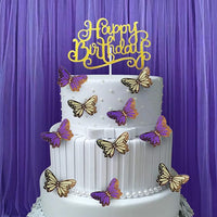 Party Propz Butterfly Cake Topper-Pack Of 11|Butterfly Decoration Items|Golden Happy Birthday Cake Topper|Yellow|Purple Butterfly For Cake Decoration|Birthday Cake Decoration Items
