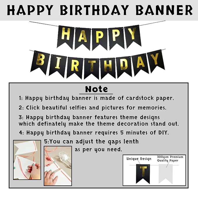 Party Propz Happy Birthday Decoration For Husband Kit Combo Set - 55pcs Birthday Paper Banner Metallic Confetti Balloons With Cake Topper & Glue Dot - Happy Birthday Decorations Items